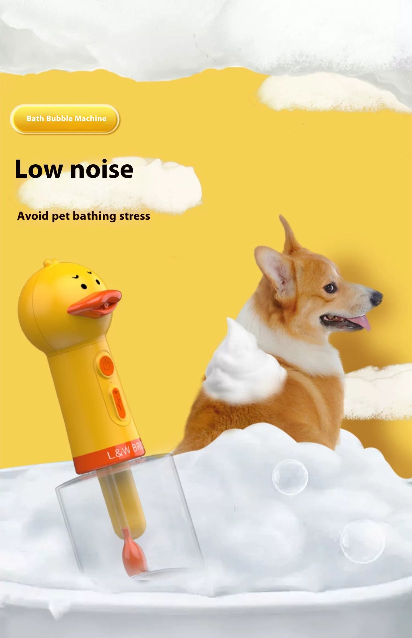 SunReady Automatic Pet Bath Foam Maker | Electric Yellow Duck Bubble Machine
