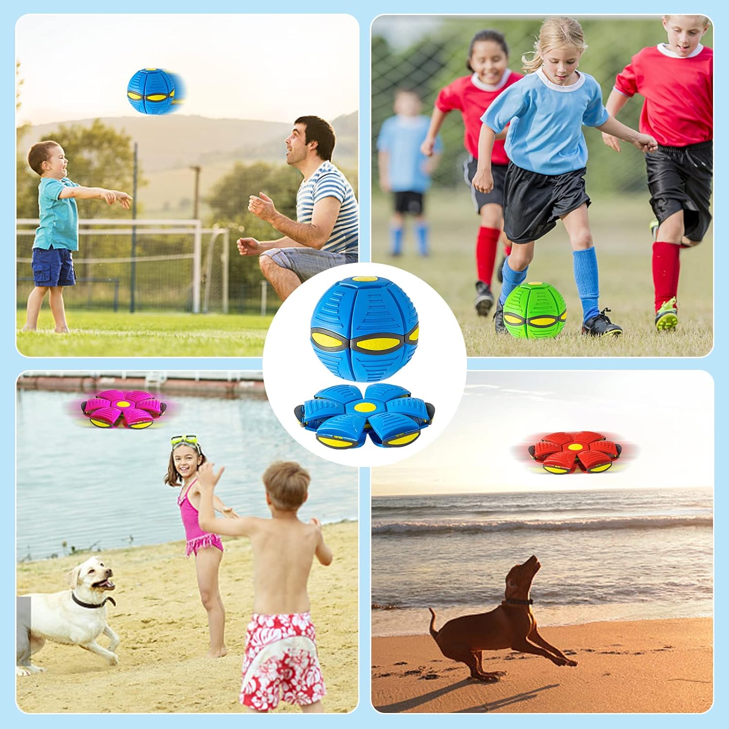 SunReady Magic UFO Dog Ball Toy with LED Lights feature view for dogs