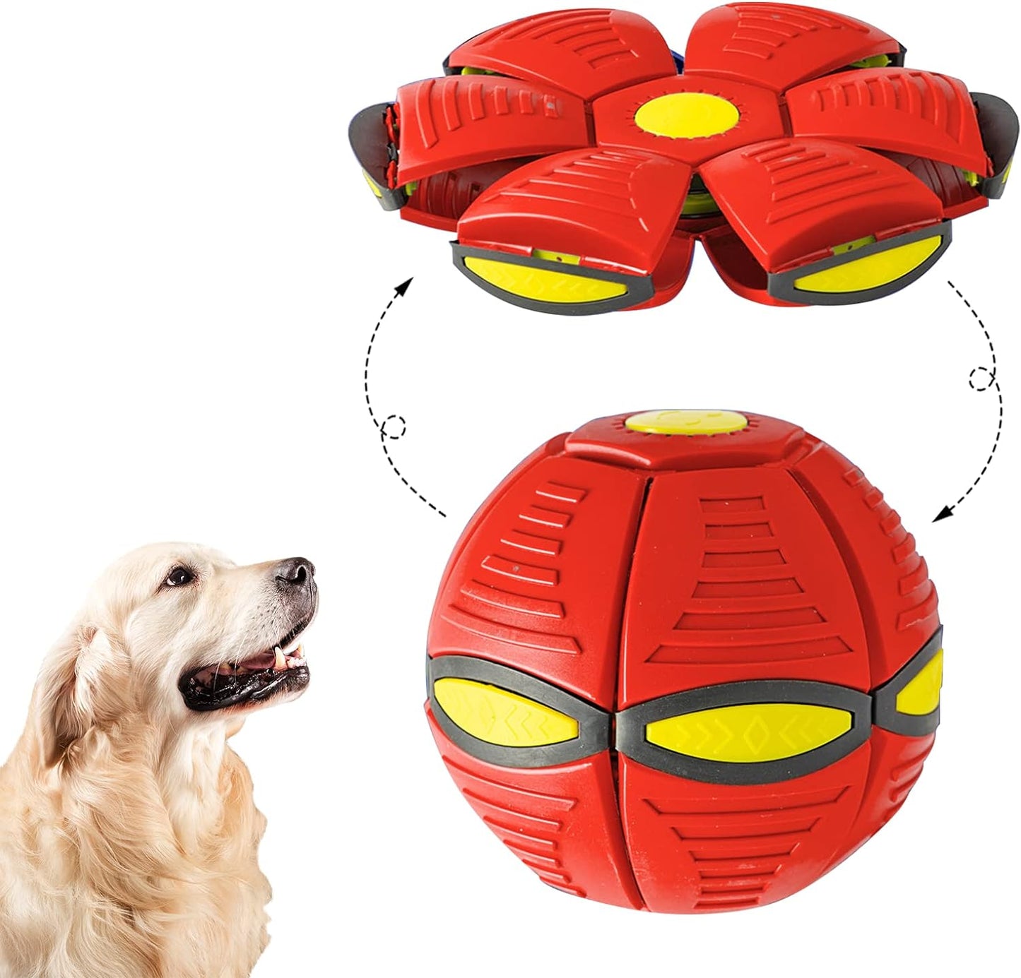 SunReady Magic UFO Dog Ball Toy with LED Lights feature view for dogs