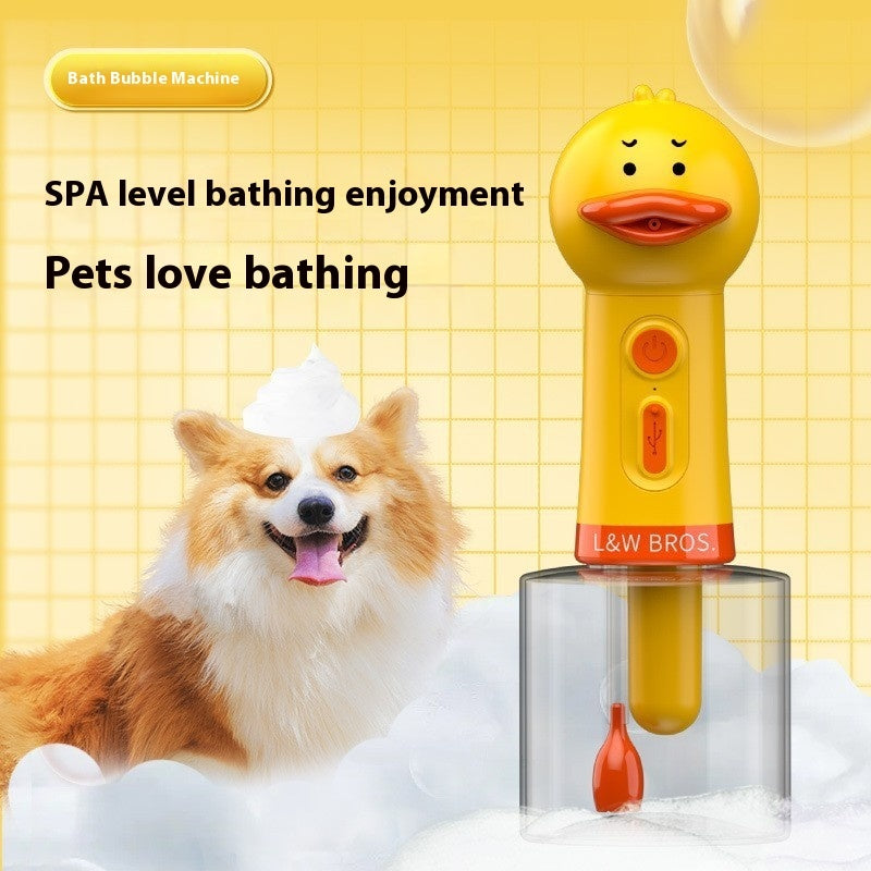 SunReady Automatic Pet Bath Foam Maker | Electric Yellow Duck Bubble Machine