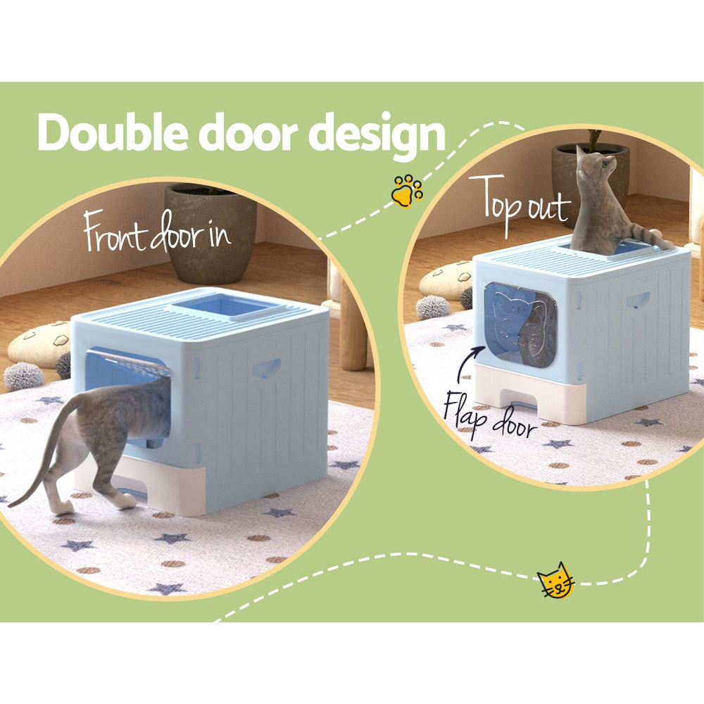 SunReady Enclosed Foldable Cat Litter Box feature view for indoor cats