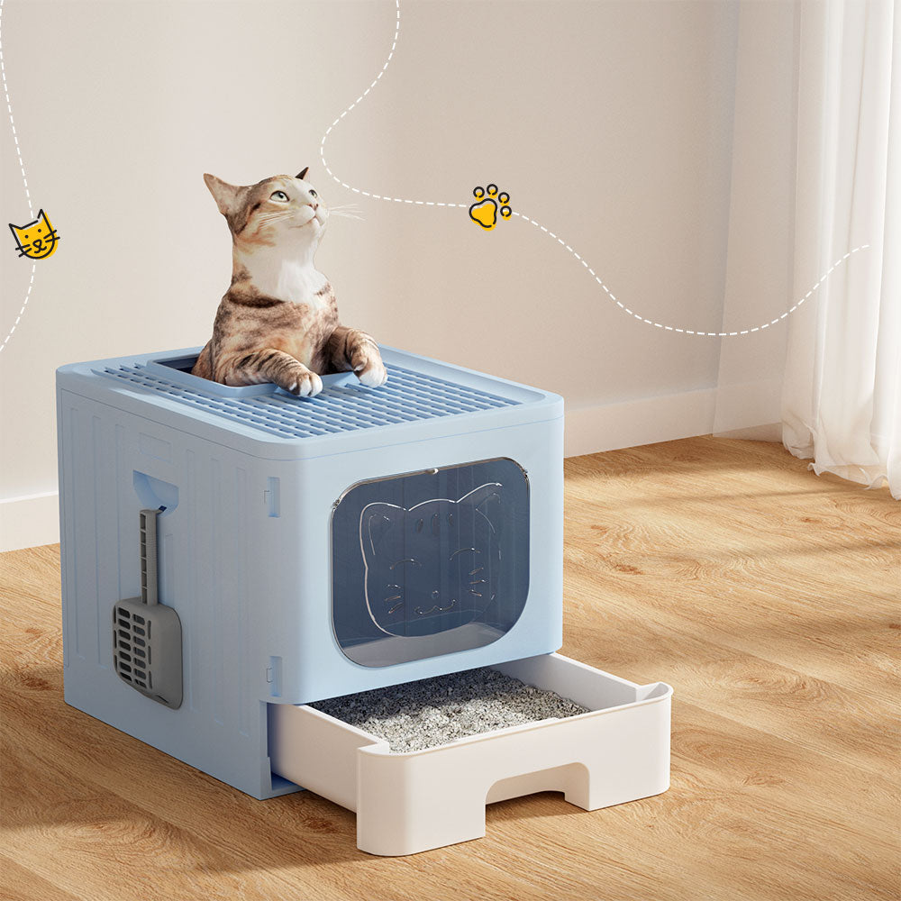 SunReady Enclosed Foldable Cat Litter Box detail for daily pet care at home