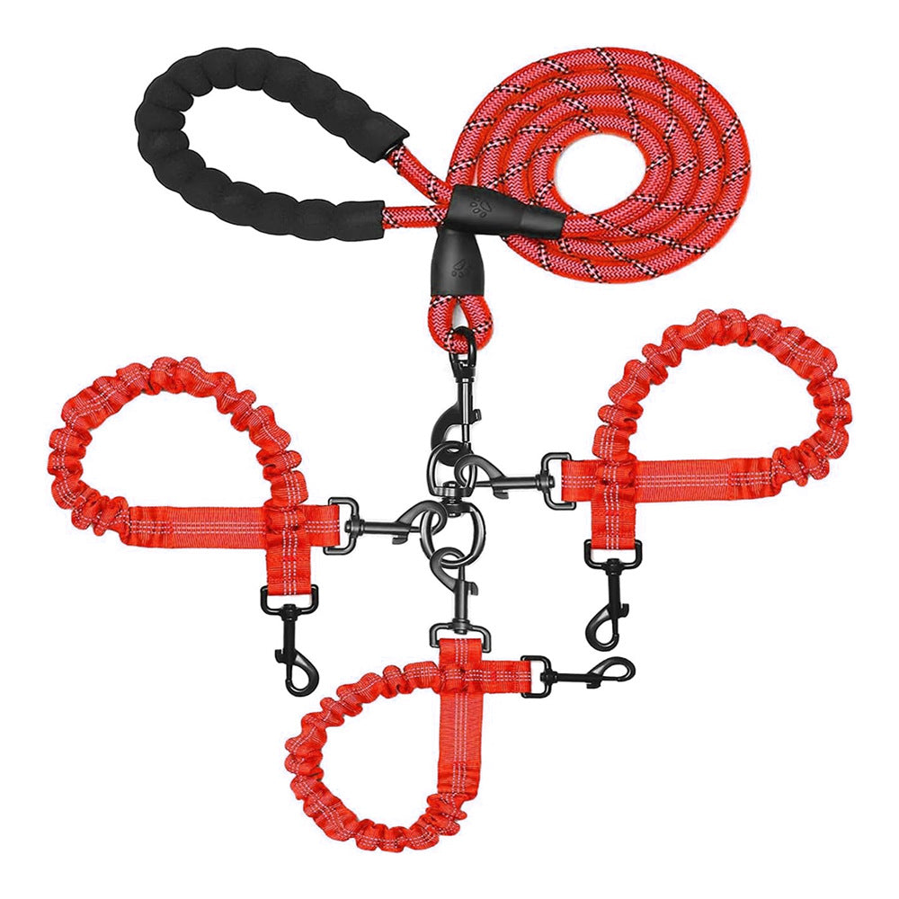 SunReady™ 3-in-1 Tangle-Free Bungee Dog Leash - Heavy Duty Reflective Coupler for 1-3 Dogs