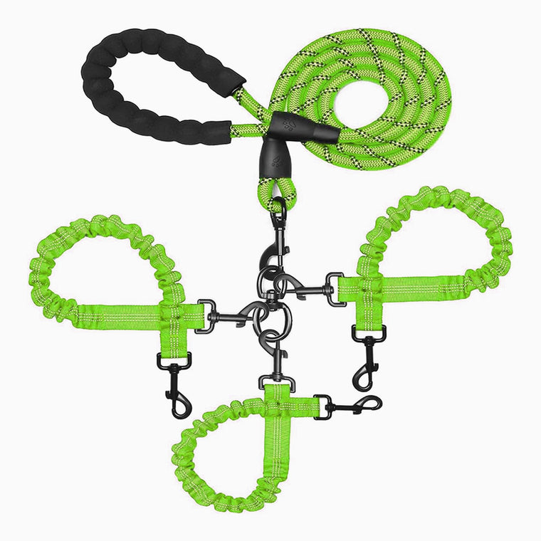 SunReady™ 3-in-1 Tangle-Free Bungee Dog Leash - Heavy Duty Reflective Coupler for 1-3 Dogs