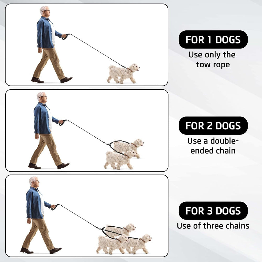SunReady™ 3-in-1 Tangle-Free Bungee Dog Leash - Heavy Duty Reflective Coupler for 1-3 Dogs