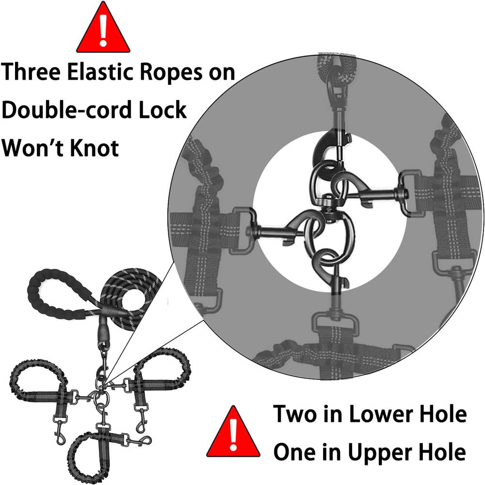 SunReady™ 3-in-1 Tangle-Free Bungee Dog Leash - Heavy Duty Reflective Coupler for 1-3 Dogs