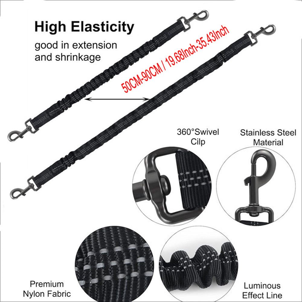 SunReady™ 3-in-1 Tangle-Free Bungee Dog Leash - Heavy Duty Reflective Coupler for 1-3 Dogs