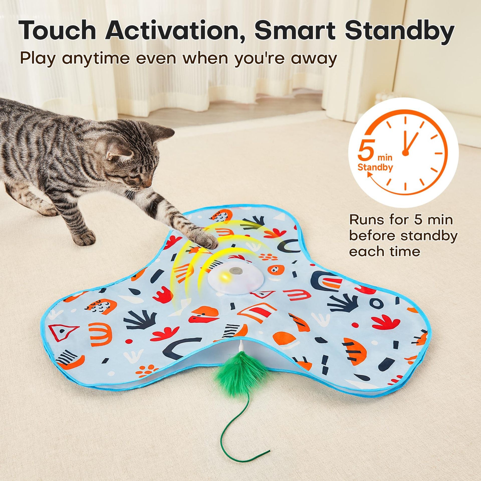 SunReady Rechargeable Peek-a-Boo Cat Toy with Feathers feature view for indoor cats