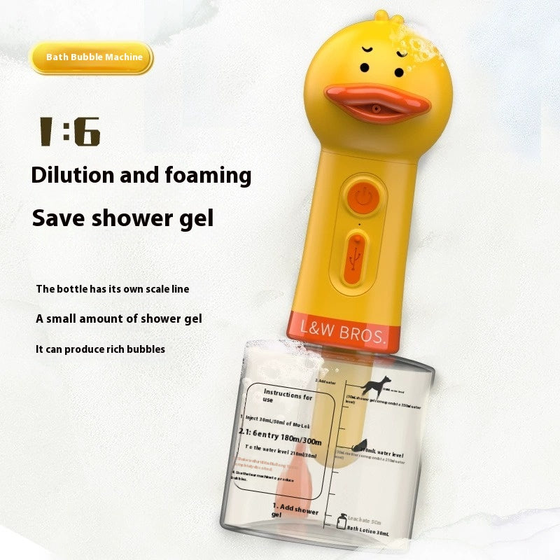 SunReady Automatic Pet Bath Foam Maker | Electric Yellow Duck Bubble Machine